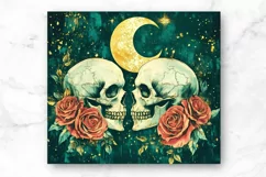 Skull And Flowers 20oz Skinny Tumbler Sublimation Design. Product Image 2