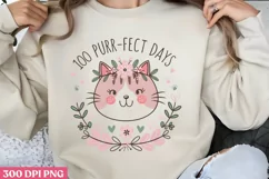 100 Purr-fect Days PNG, 100 Days Of School Sublimation PNG Product Image 1