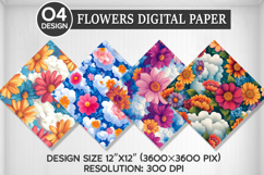 Flowers Seamless Digital Paper, Flowers Background Product Image 1