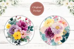 Floral Car Coasters PNG, Watercolor Flowers Coaster Template Product Image 2