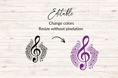 Hand Drawn Treble Clef Music Notes Circle SVG Product Image 2