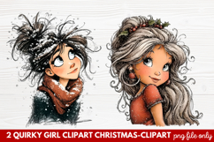 Quirky Girl Christmas Clipart | Fun Holiday Girl PNG Product Image 1
