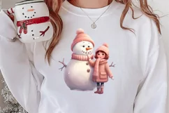 Pink Christmas Snowman Clipart, Christmas PNG Product Image 2