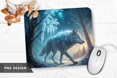 Enchanted Silver Wolf in an Icy Forest Mouse Pad PNG Design Product Image 1