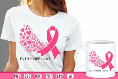 Faith Hope Love SVG, Pink Breast Cancer Ribbon With Hearts Product Image 2