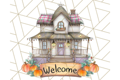 Fall Town Building Clipart PNG, Autumn Home Decor Scenes Product Image 2