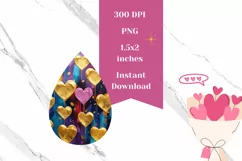 Golden Hearts Teardrop Earring PNG, Valentine's Day Earrings Product Image 2