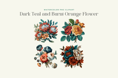 Dark Teal and Burnt Orange Wedding Flowers Clipart Product Image 2