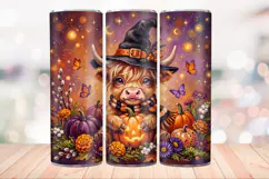 Highland Cow Fall 20 OZ Skinny Tumbler Wrap Sublimation PNG. Product Image 2