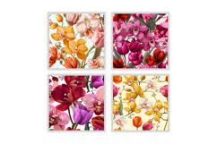 Orchid &amp; Tulip Flower Digital Paper | Flower Pattern Product Image 2