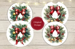 Watercolor Christmas Car Coaster, Christmas Wreath Coaster Product Image 2