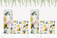 Watercolor Lemon Tumbler Wrap, Pink Bows Tumbler Design Product Image 2