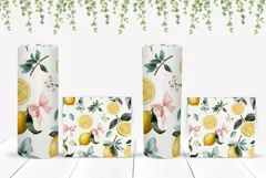 Watercolor Lemon Tumbler Wrap, Pink Bows Tumbler Design Product Image 2