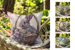 Easter Basket Pillow Template, Cartoon Easter Bunny Pillow Product Image 2