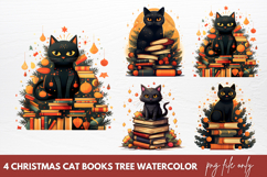 Christmas Cat Books Tree watercolor Christmas Books Product Image 1