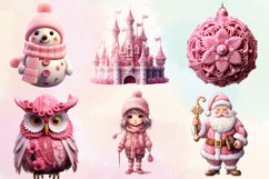 Pink Christmas Crochet Set Clipart Bundle, Pink Christmas Product Image 3