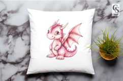 Cute Pink Sparkle Baby Dragon Watercolor Clipart PNG Product Image 2