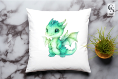 Mint Green Baby Dragon Watercolor Clipart PNG Product Image 2