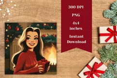 Retro Woman Square Coaster PNG, Cartoon Christmas Coasters Product Image 2