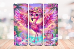 Tropical Flamingo 20 OZ Skinny Tumbler Wrap Sublimation Png. Product Image 2