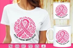 Pray Faith Hope Love, Floral Pink Breast Cancer Ribbon SVG Product Image 2