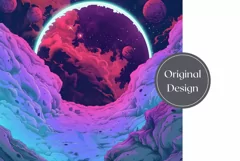 Neon Blue Space Tumbler PNG, Planets Tumbler Sublimation Product Image 2