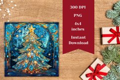 Christmas Square Coasters, Stained Glass Christmas Tree PNG Product Image 2