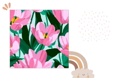 Pink Tulips Pillow Template, Floral Pillow Case Print Product Image 2