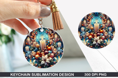 Flower Keychain Sublimation - Winter Keychain PNG Design Product Image 1