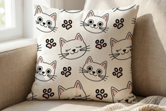 Cat Head Seamless Pattern Kawaii Kitten Product Image 2