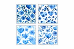 Watercolor Blue Heart and Rose Digital Paper Product Image 2