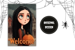 Cartoon Halloween Girl Garden Flag, Welcome Garden Flag PNG Product Image 2