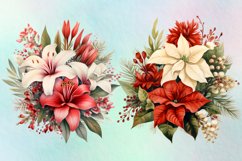 Christmas Flowers Watercolor Clipart Bundle, Christmas PNG Product Image 3
