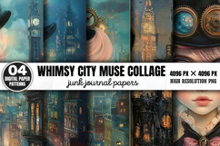 Whimsy City Muse Collage Journal Paper PNG Product Image 1