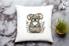 Cute Watercolor Koala Floral Clipart Sublimation PNG Product Image 2
