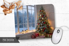 Festive Holiday Tree and Frosted Window Mouse Pad PNG Design Product Image 1