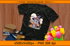 Cute Halloween Cat Witch Bat Cape Sublimation Design PNG Product Image 2