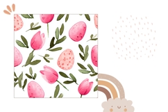 Cartoon Pink Tulips Pillow, Colorful Flowers Pillow Design Product Image 2