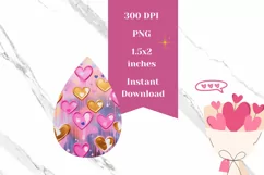 Love Heart Teardrop Earrings, Pink Hearts Earring Template Product Image 2