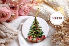 Cartoon Christmas Tree Ornament, Winter Round Ornament Print Product Image 2