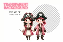 Couple Pirate in Valentine Watercolor Clipart Product Image 2