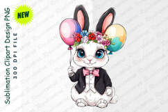 Elegant Bunny Clipart With Balloons And Flowers Cliaprt Product Image 1