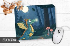 Vibrant Dragon in a Moonlit Forest Mouse Pad PNG Design Product Image 1