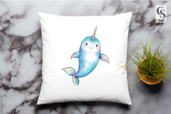 Cute Narwhal Watercolor Clipart Sublimation PNG Product Image 2
