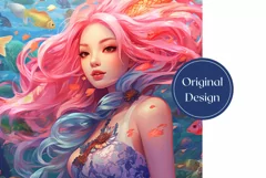 Pink Hair Mermaid Sublimation Design, Kawaii Mermaid Wrap Product Image 2