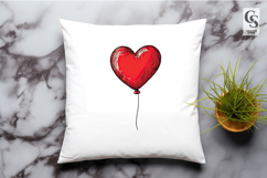 Hand-Drawn Red Heart Balloon Clipart Sublimation PNG Product Image 3