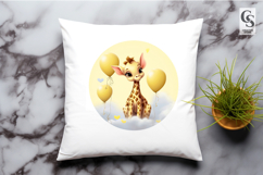 Cute Baby Giraffe With Balloon Clipart Sublimation PNG Product Image 2