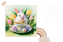 Tulips Pillow PNG, Funny Easter Bunny Pillow Sublimation Product Image 2