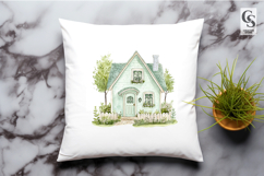 Pastel Green Cottage House Illustration Clipart Sublimation Product Image 2