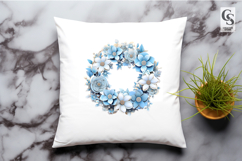 Blue Floral Wreath Clipart Sublimation PNG Product Image 3